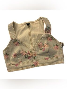 wild fable Floral Print Cream and Pink Cropped Tank Top